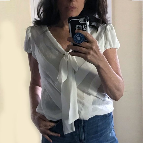 Max Studio Sheer Bow-Tie Dress Top - Picture 3 of 5